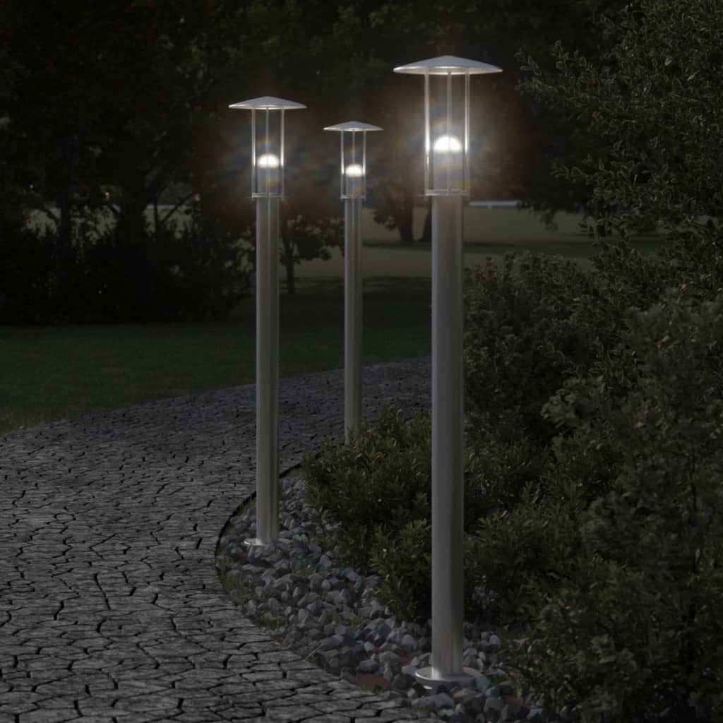 Utendørs gulvlamper 3 stk sølv 100 cm rustfritt stål