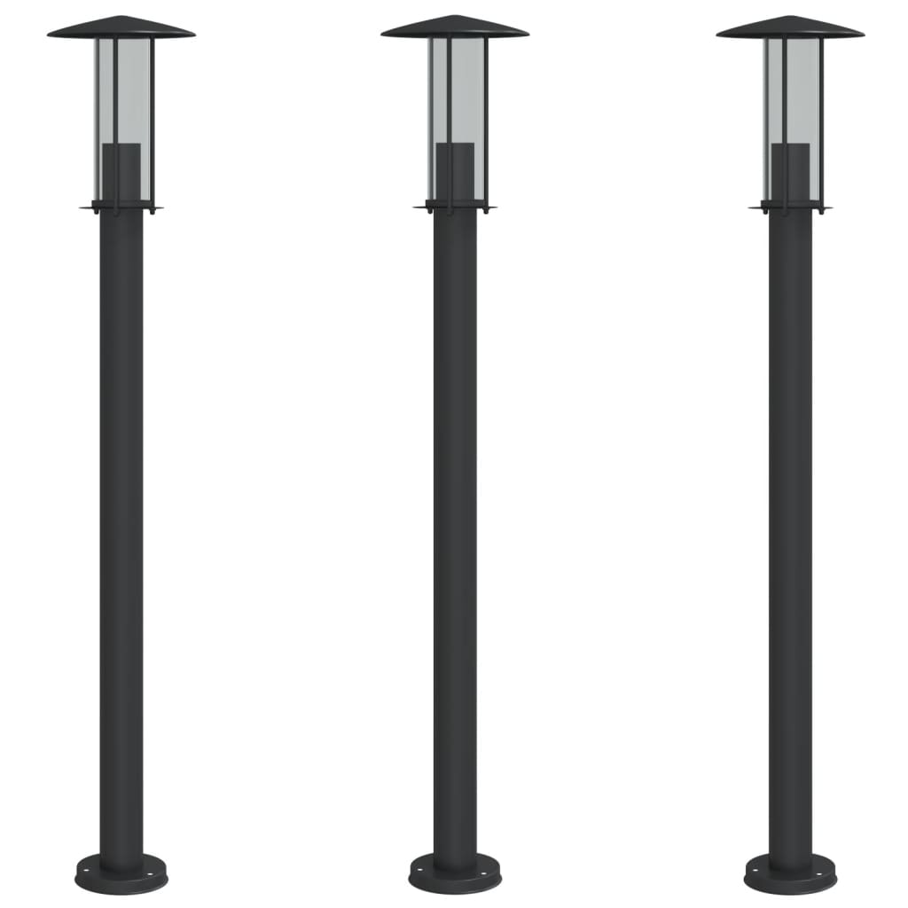 Utendørs gulvlamper 3 stk svart 100 cm rustfritt stål