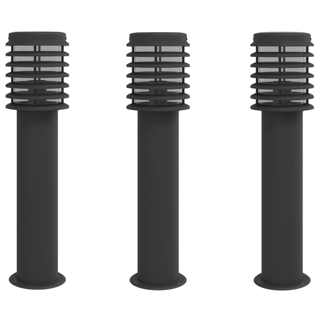 Utendørs gulvlamper 3 stk svart 60 cm rustfritt stål