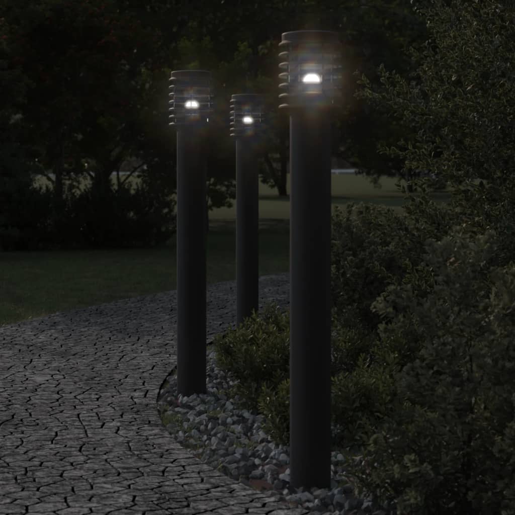 Utendørs gulvlamper 3 stk svart 110 cm rustfritt stål