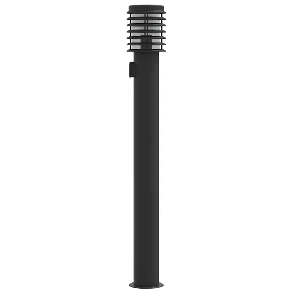 Utendørs gulvlamper med uttak 3 stk svart 110 cm rustfritt stål