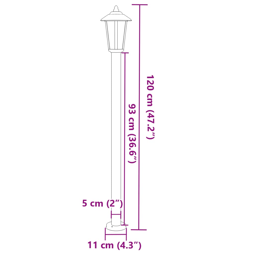 Utendørs gulvlampe sølv 120 cm rustfritt stål