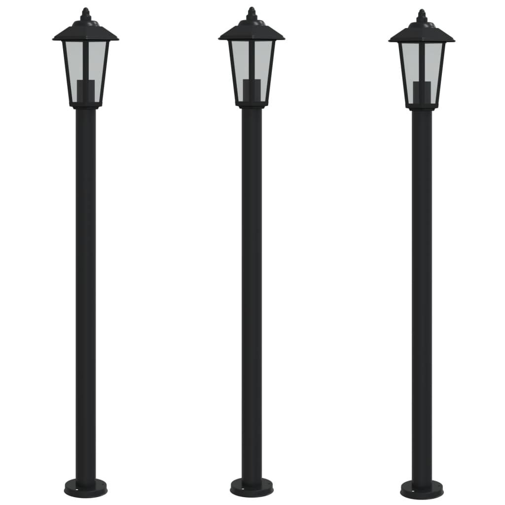 Utendørs gulvlamper 3 stk svart 120 cm rustfritt stål