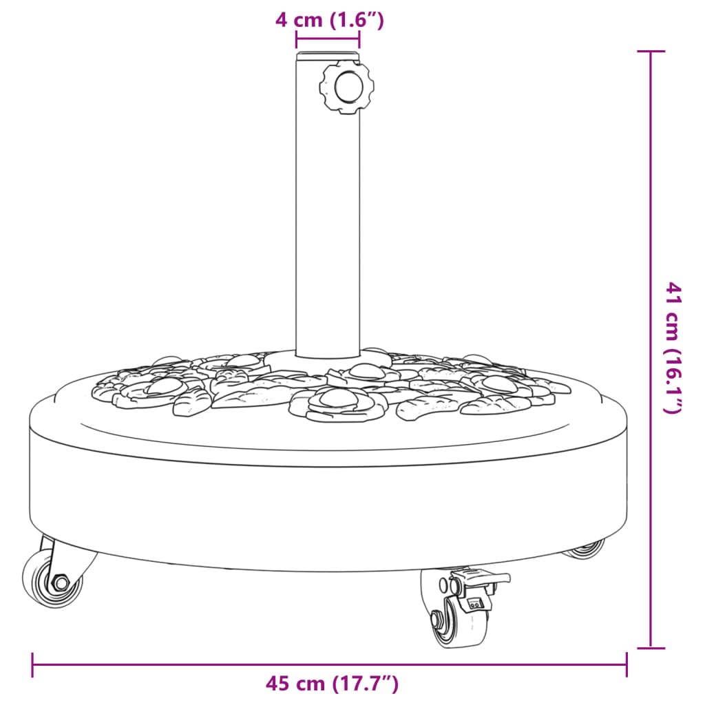 Parasollfot med hjul for Ø38 / 48 mm stenger 27 kg rund vidaXL