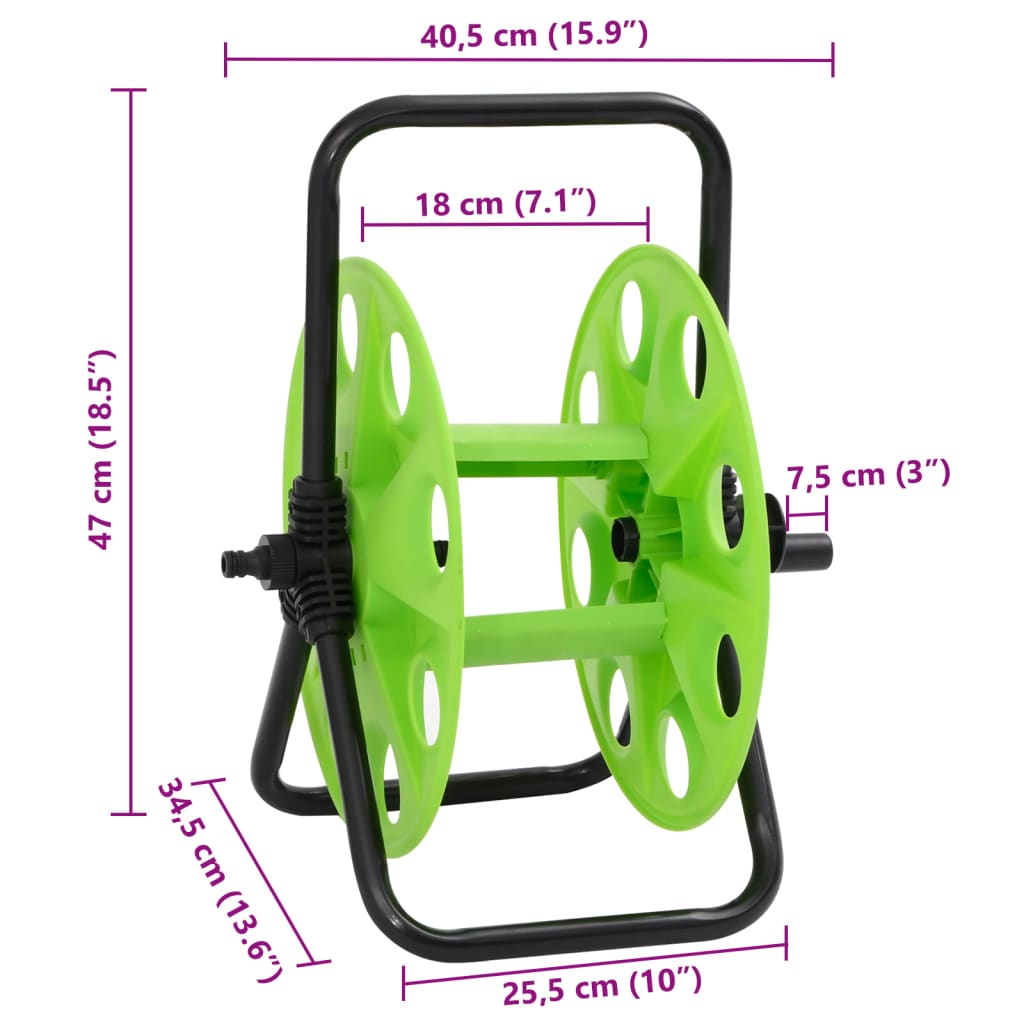 Frittstående slangetrommel for 45 m 1/2" slange stål grønn