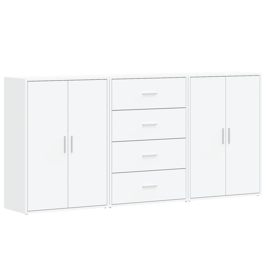 Skjenker 3 stk hvit 60x31x84 cm konstruert tre