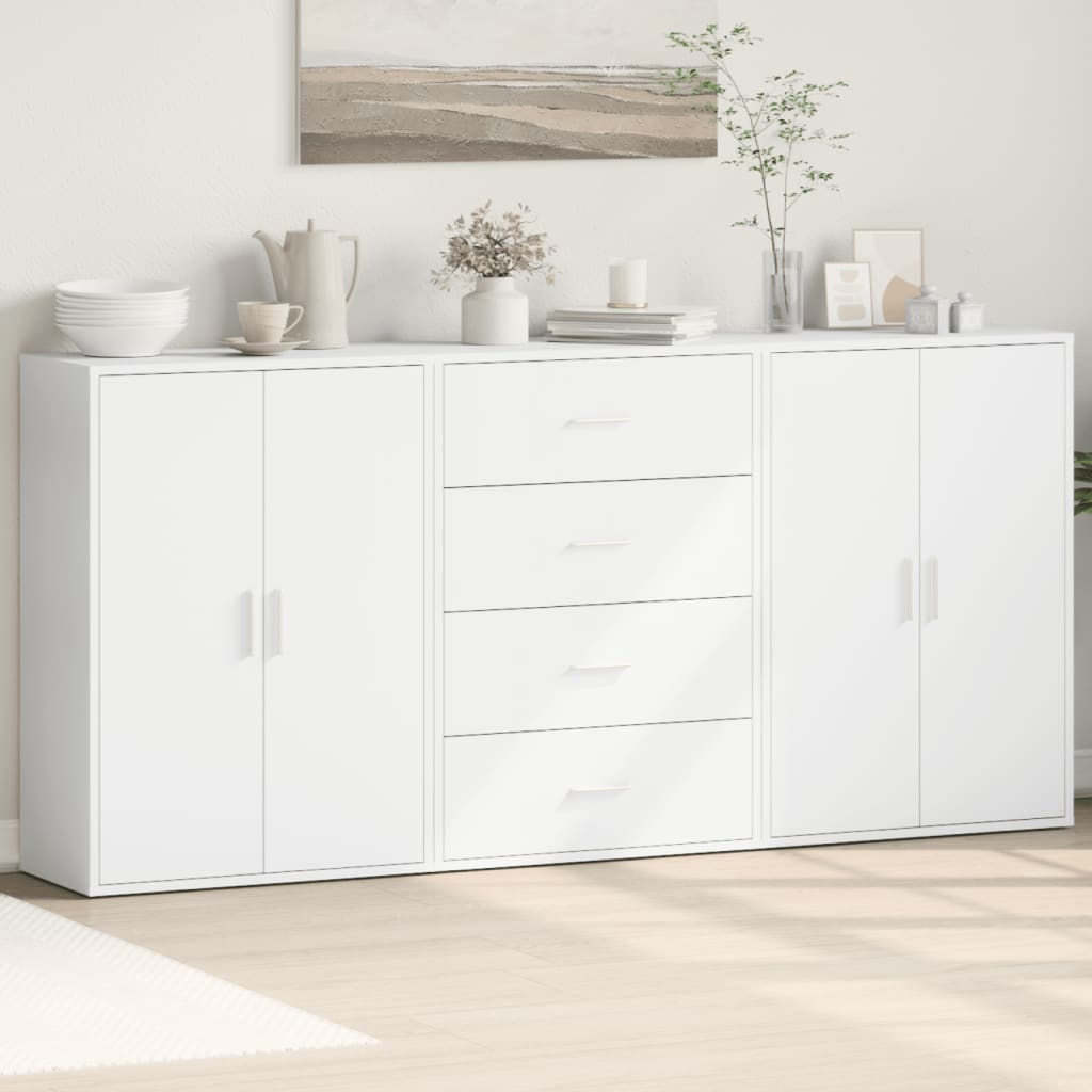Skjenker 3 stk hvit 60x31x84 cm konstruert tre