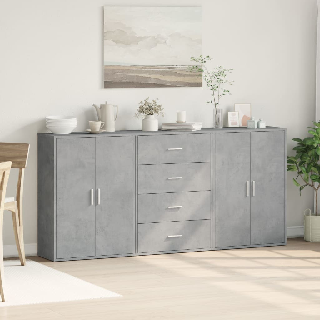 Skjenker 3 stk betonggrå 60x31x84 cm konstruert tre