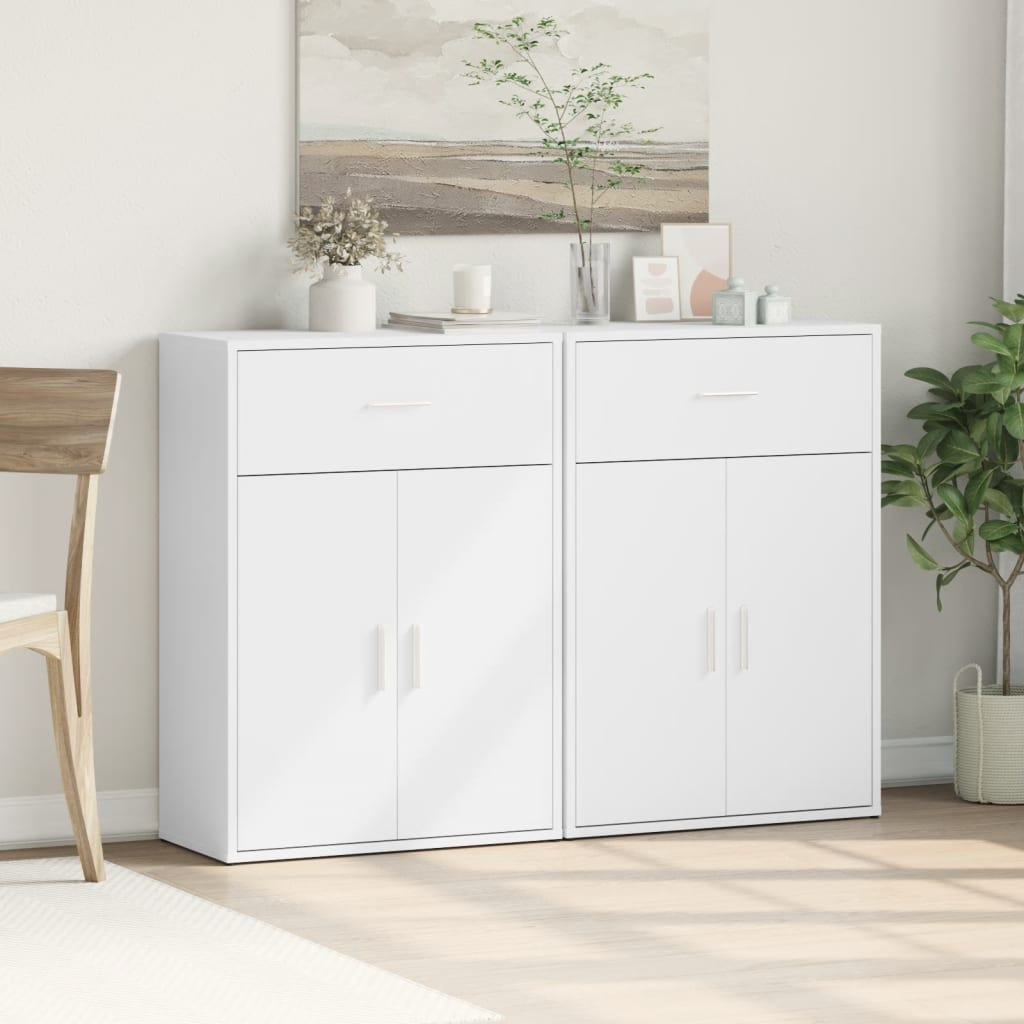 Skjenker 2 stk hvit 60x30x84 cm konstruert tre