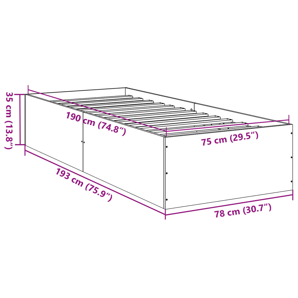 Sengeramme svart 75x190 cm konstruert tre