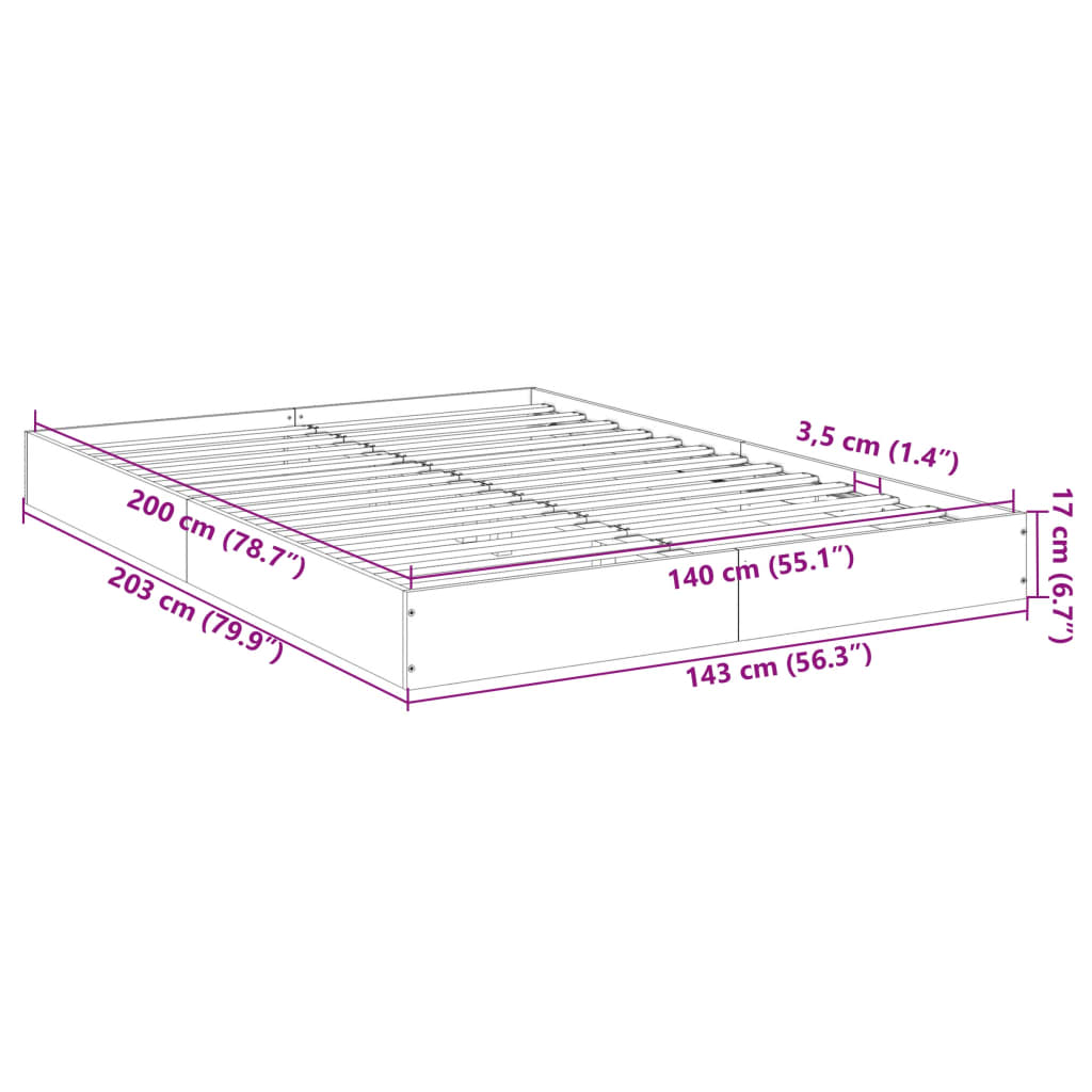 Sengeramme uten madrass sonoma eik 140x200 cm konstruert tre