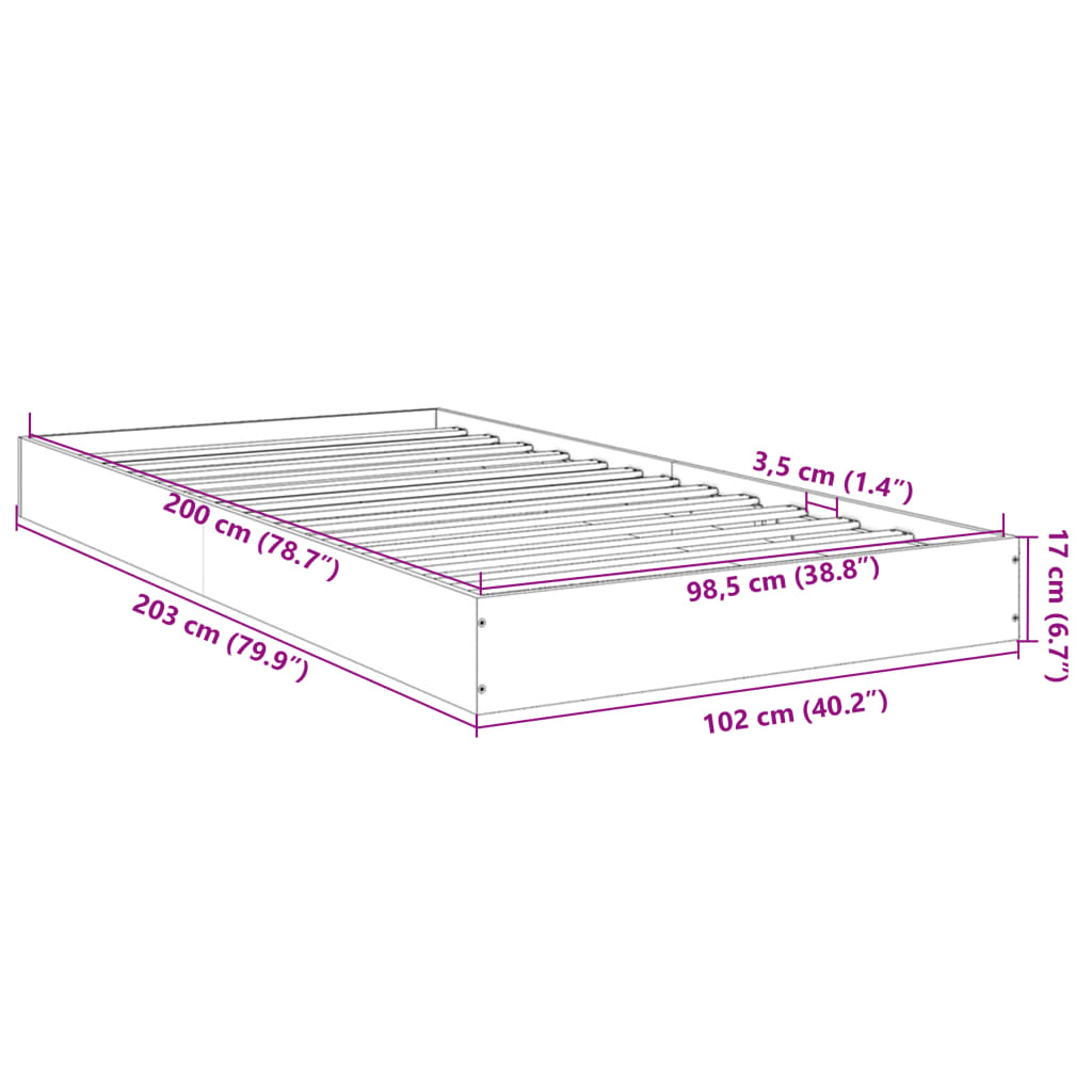 Sengeramme uten madrass sonoma eik 100x200 cm konstruert tre