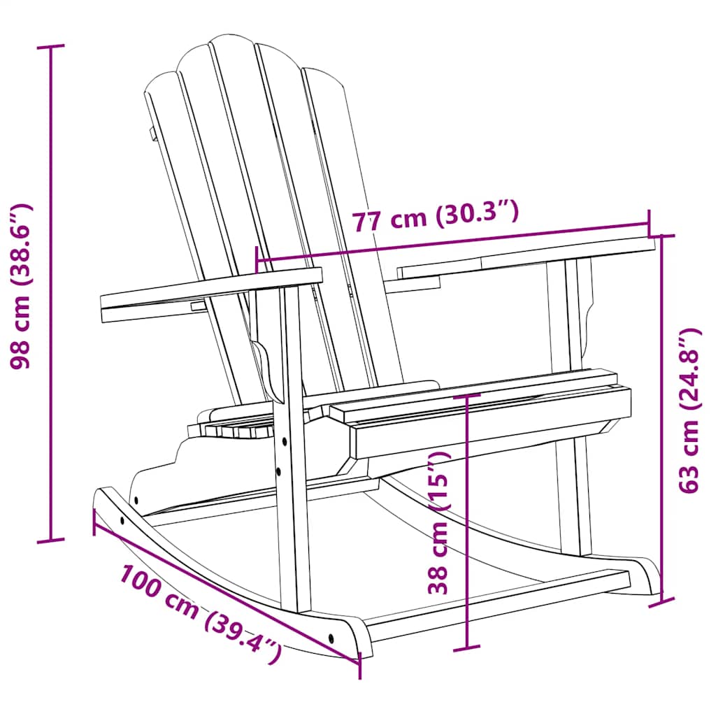 Adirondack gyngestol for hage heltre teak