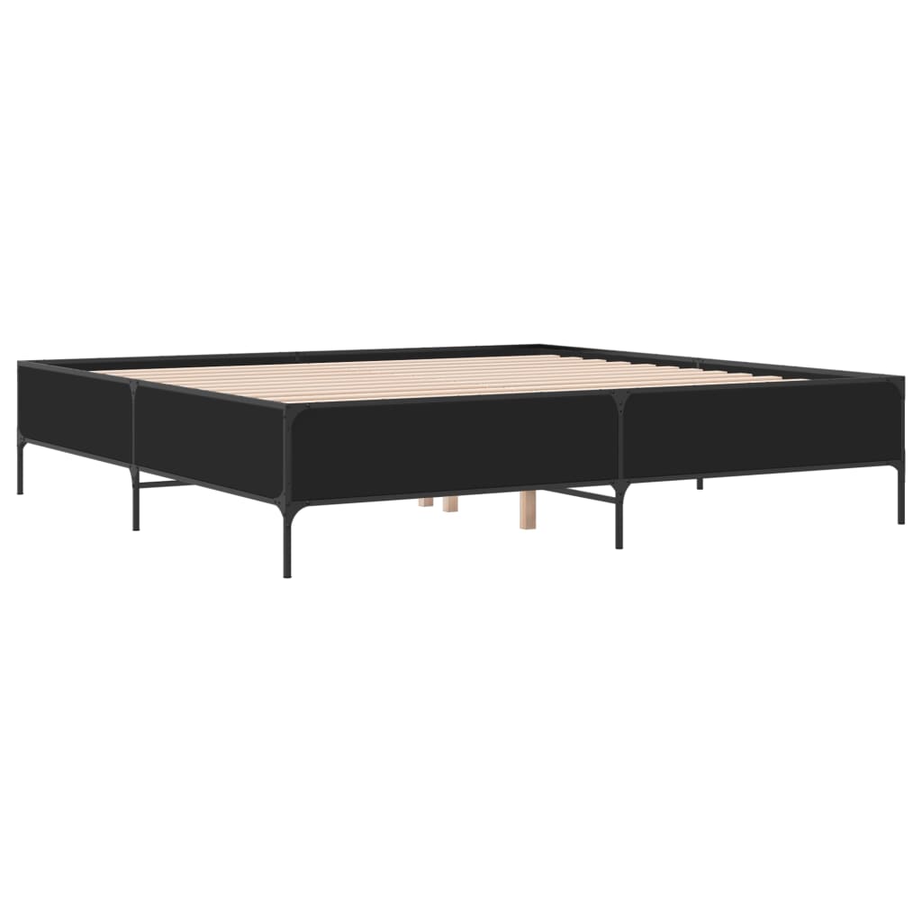 Sengeramme svart 200x200 cm konstruert tre og metall