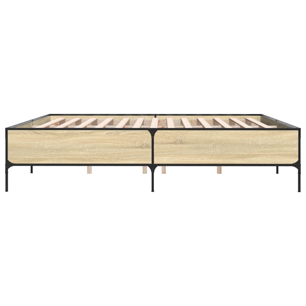 Sengeramme sonoma eik 200x200 cm konstruert tre og metall