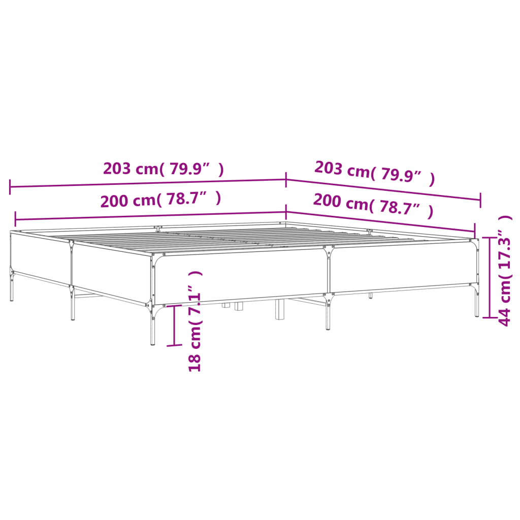 Sengeramme sonoma eik 200x200 cm konstruert tre og metall