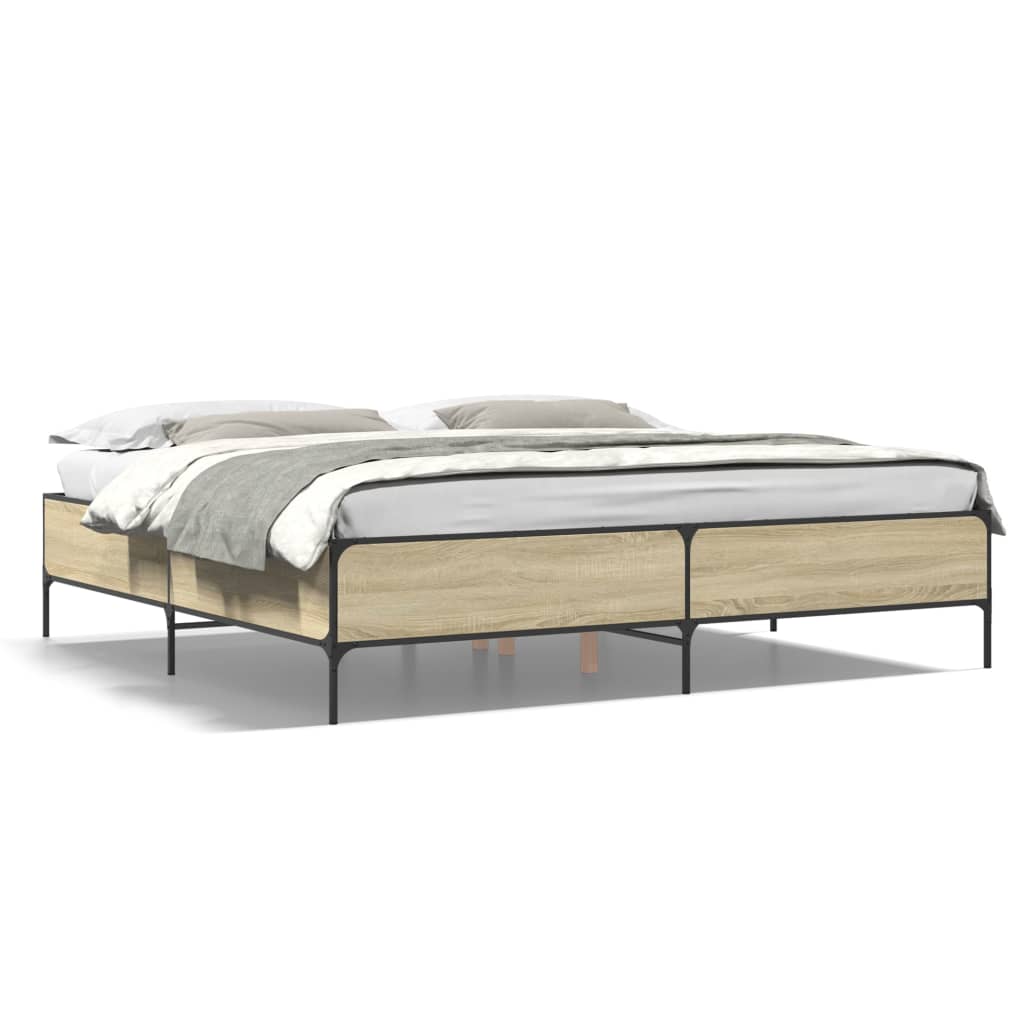 Sengeramme sonoma eik 200x200 cm konstruert tre og metall