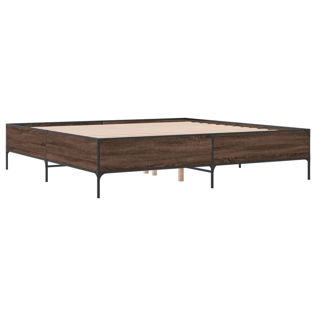 Sengeramme brun eik 200x200 cm konstruert tre og metall
