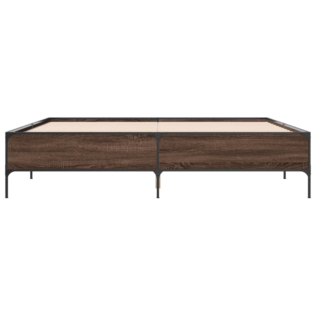Sengeramme brun eik 200x200 cm konstruert tre og metall