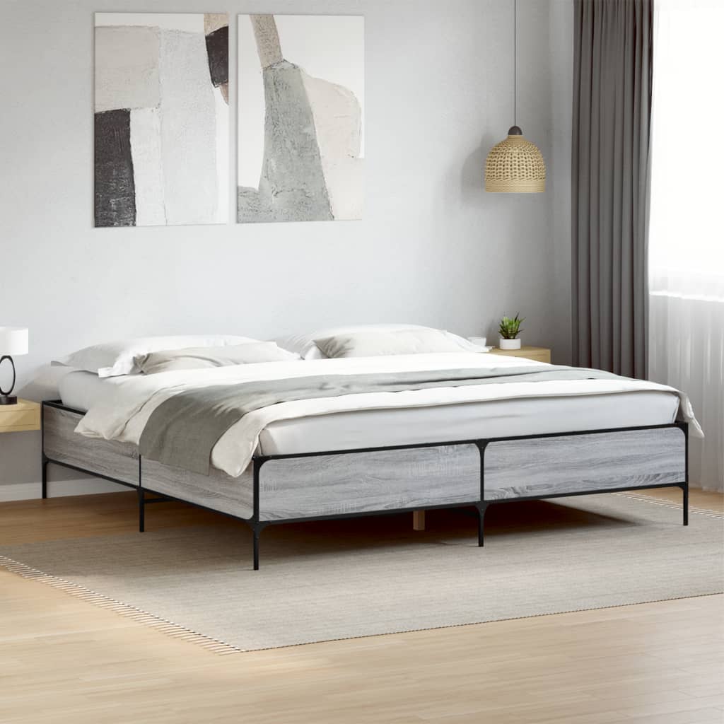 Sengeramme grå sonoma 180x200 cm konstruert tre og metall