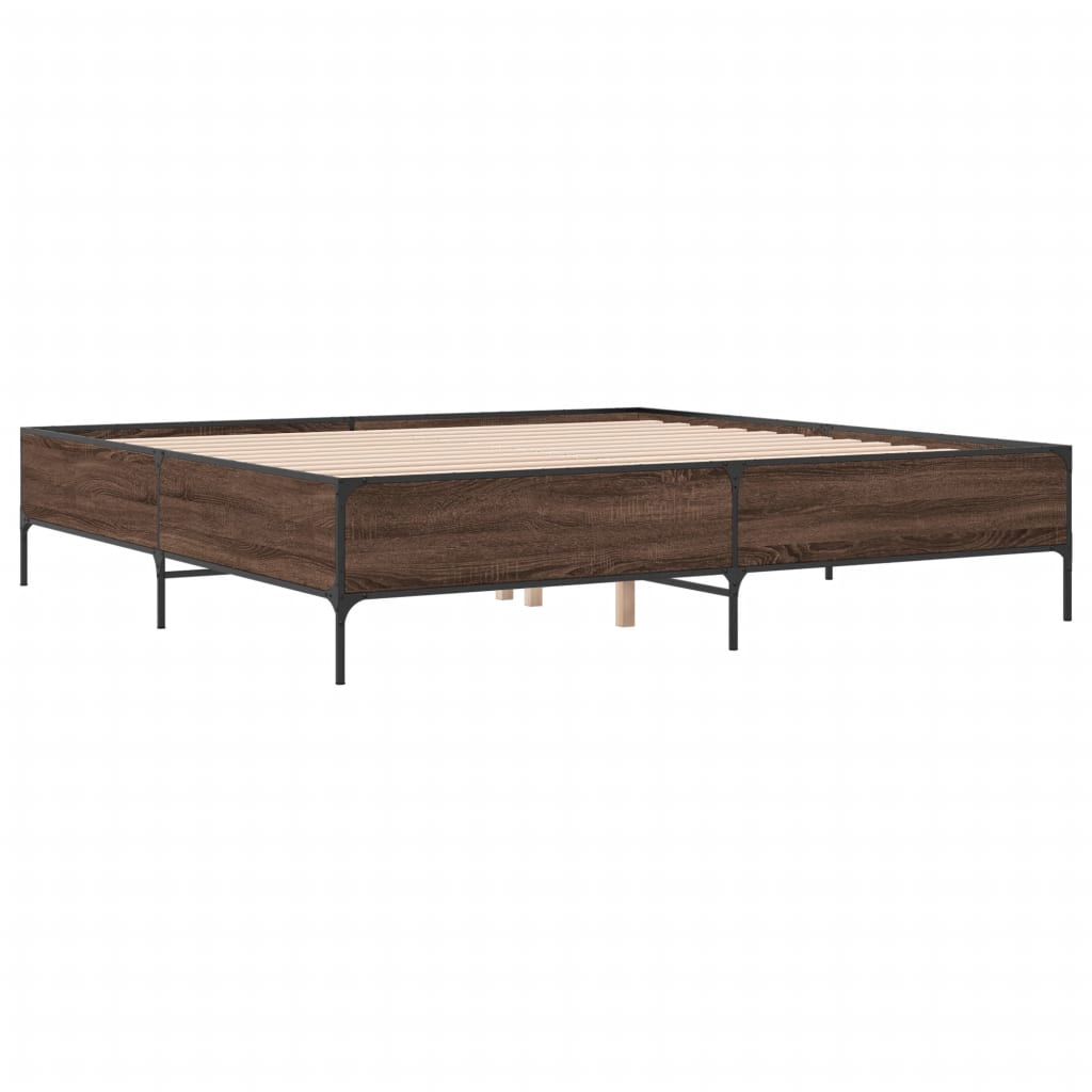 Sengeramme brun eik 180x200 cm konstruert tre og metall
