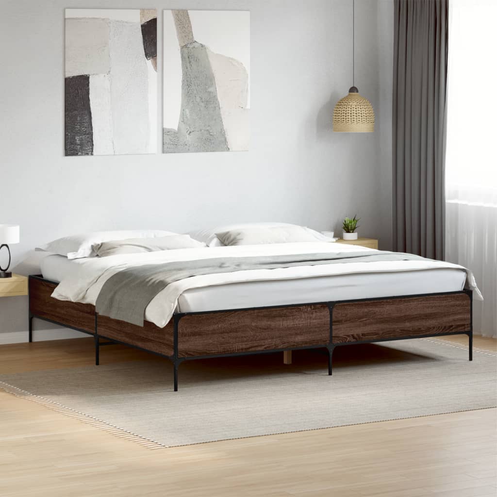 Sengeramme brun eik 180x200 cm konstruert tre og metall