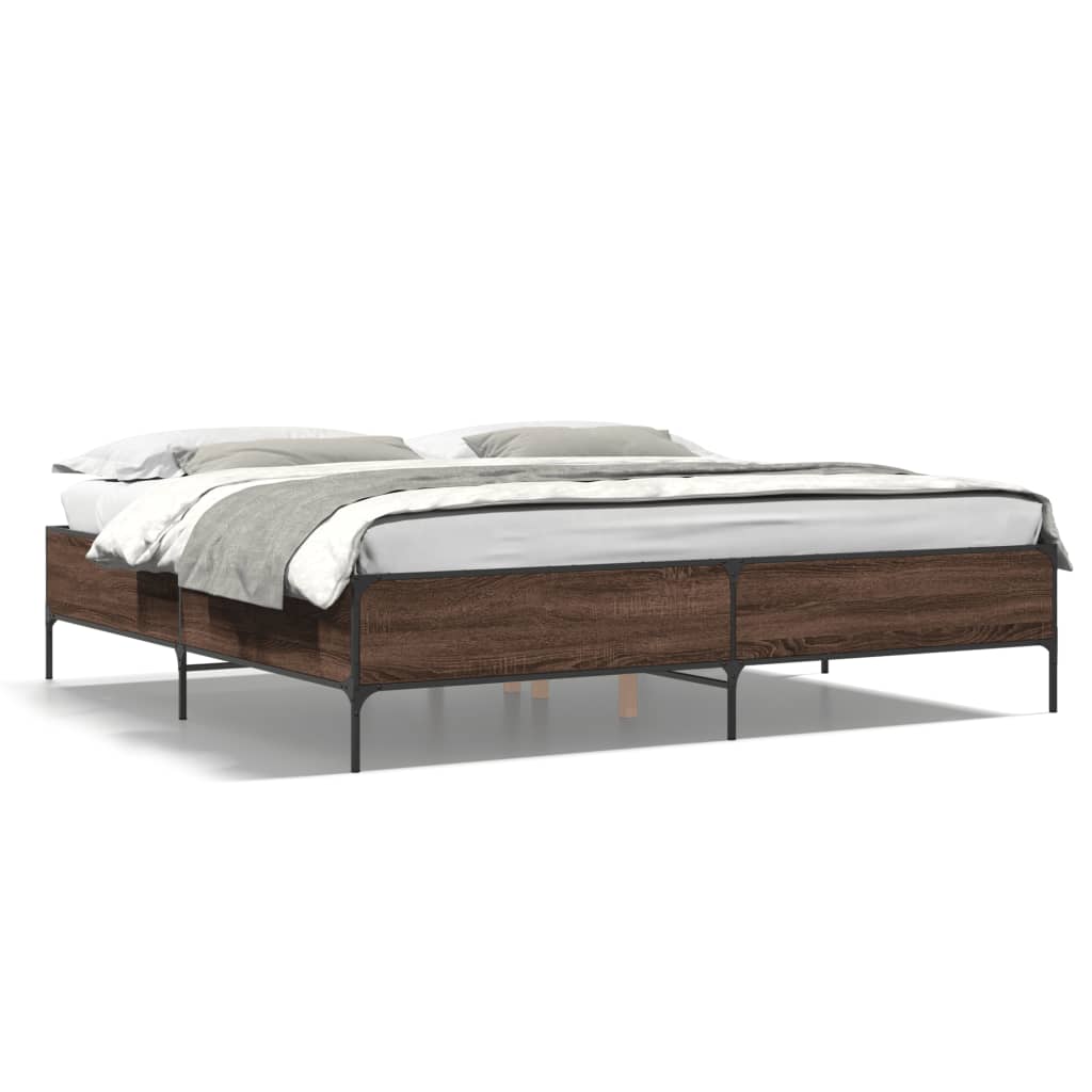 Sengeramme brun eik 180x200 cm konstruert tre og metall