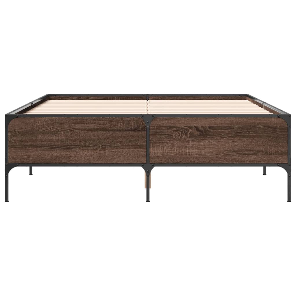 Sengeramme brun eik 160x200 cm konstruert tre og metall