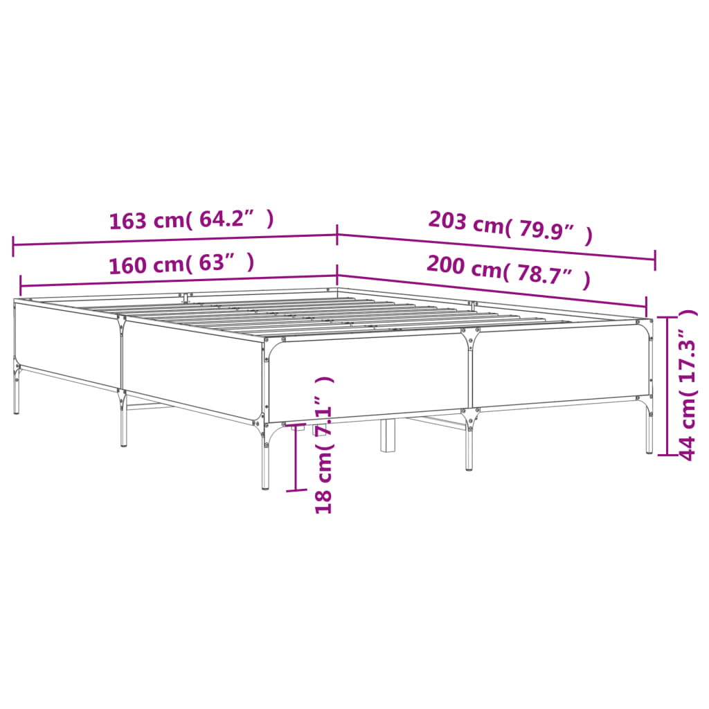Sengeramme brun eik 160x200 cm konstruert tre og metall