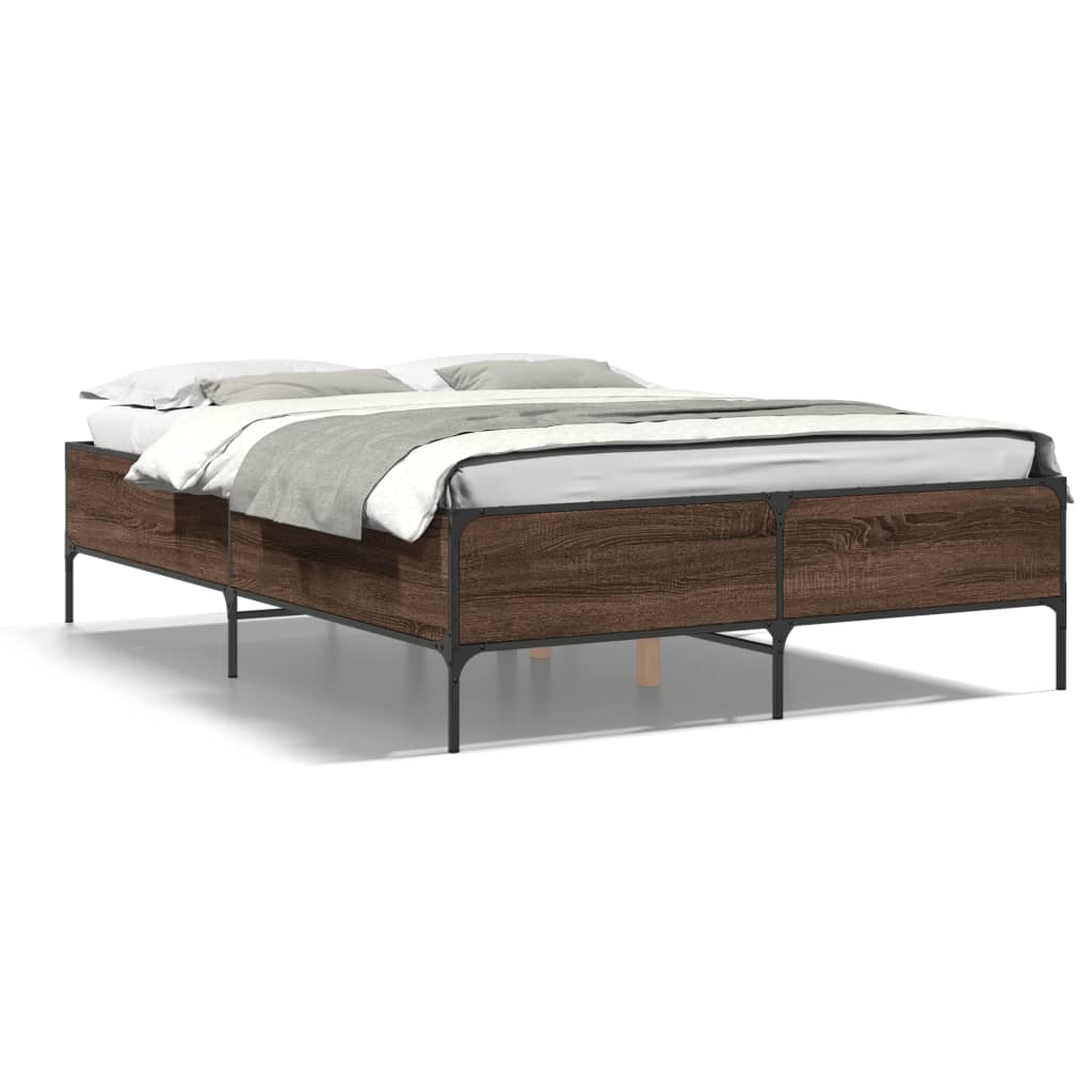 Sengeramme brun eik 150x200 cm konstruert tre og metall
