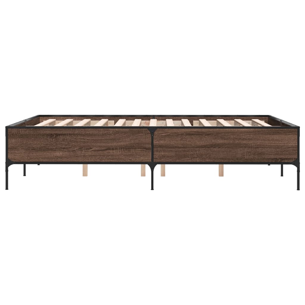 Sengeramme brun eik 150x200 cm konstruert tre og metall