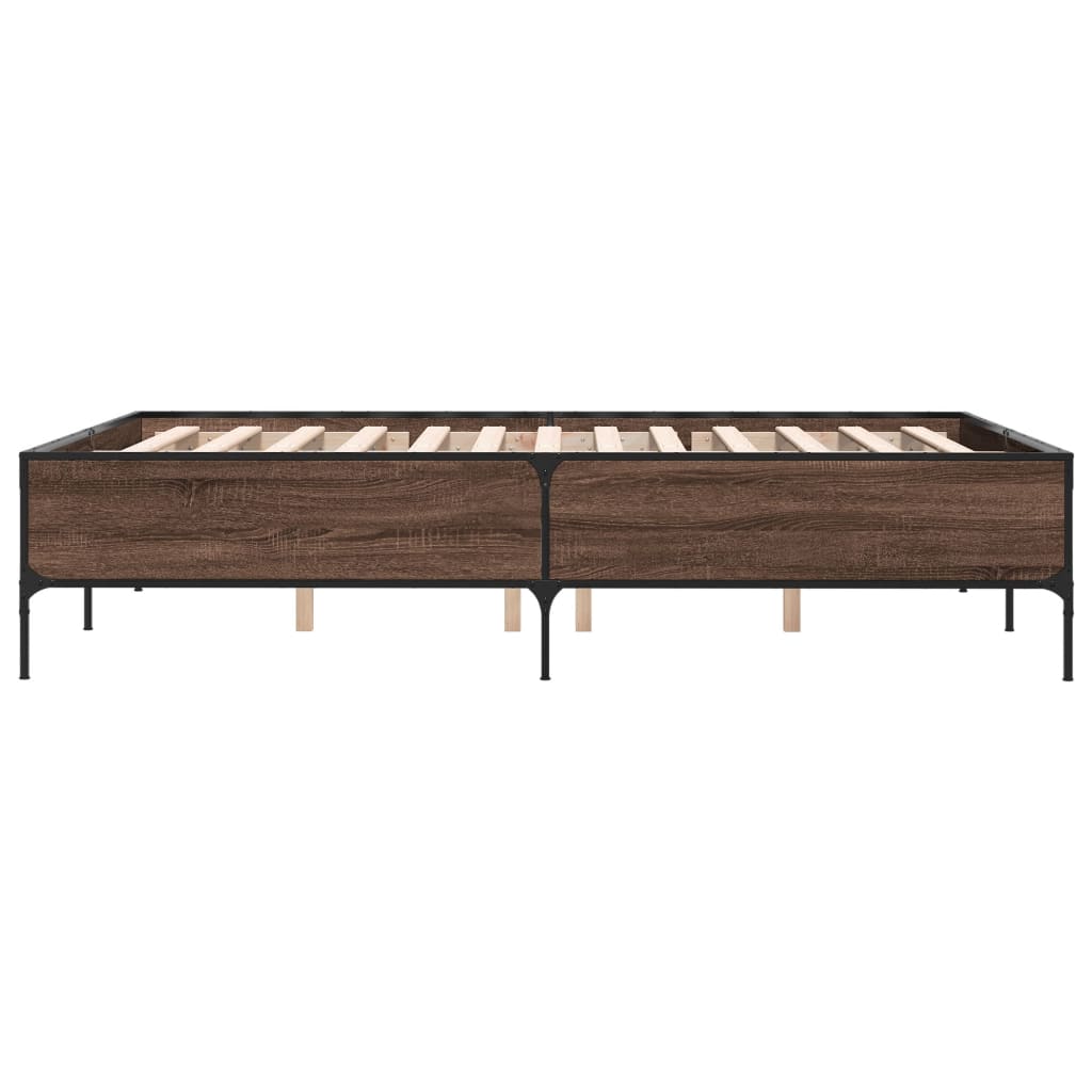 Sengeramme brun eik 140x200 cm konstruert tre og metall