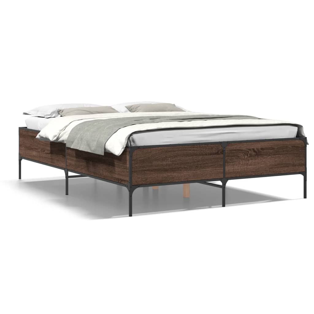 Sengeramme brun eik 120x200 cm konstruert tre og metall