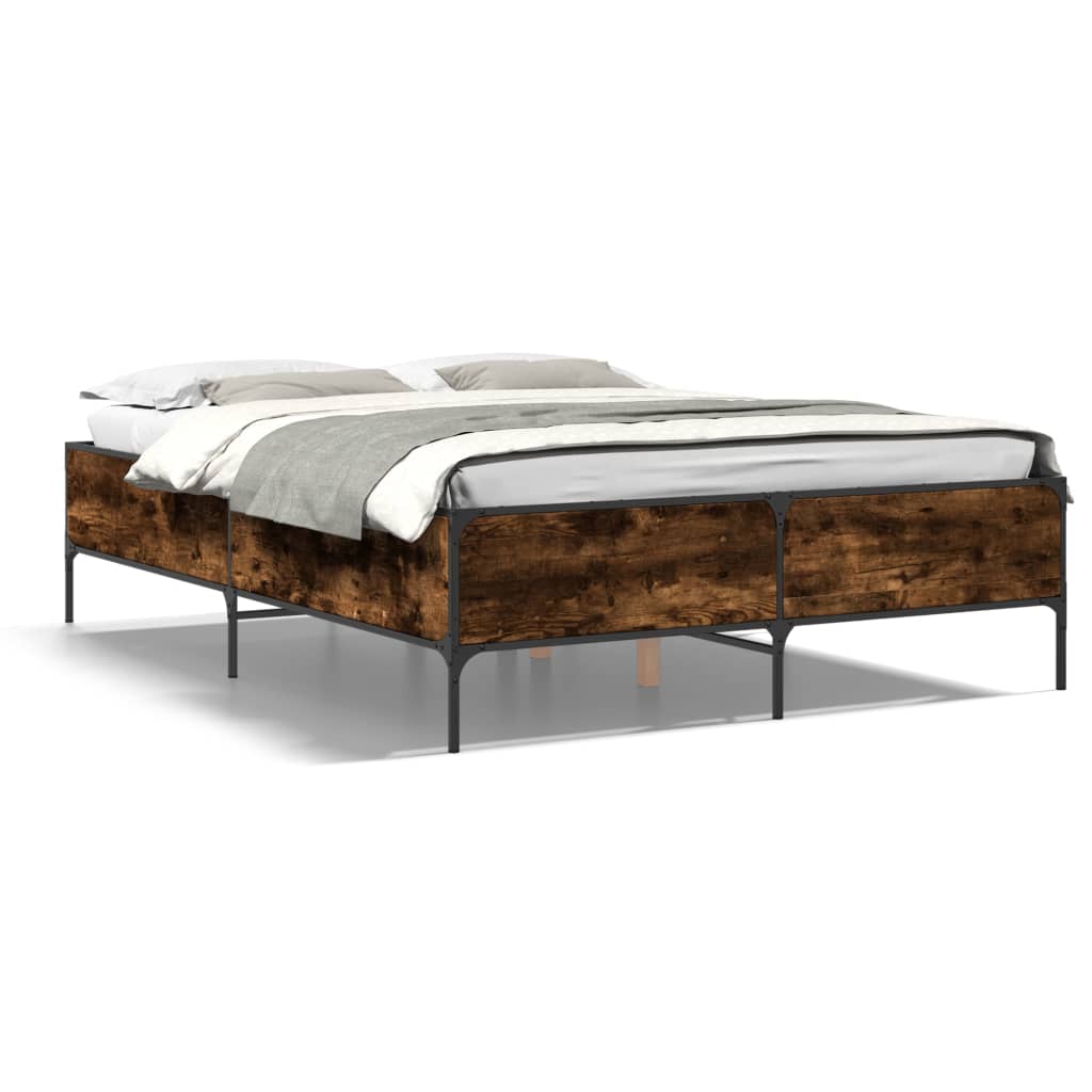 Sengeramme røkt eik 140x190 cm konstruert tre og metall