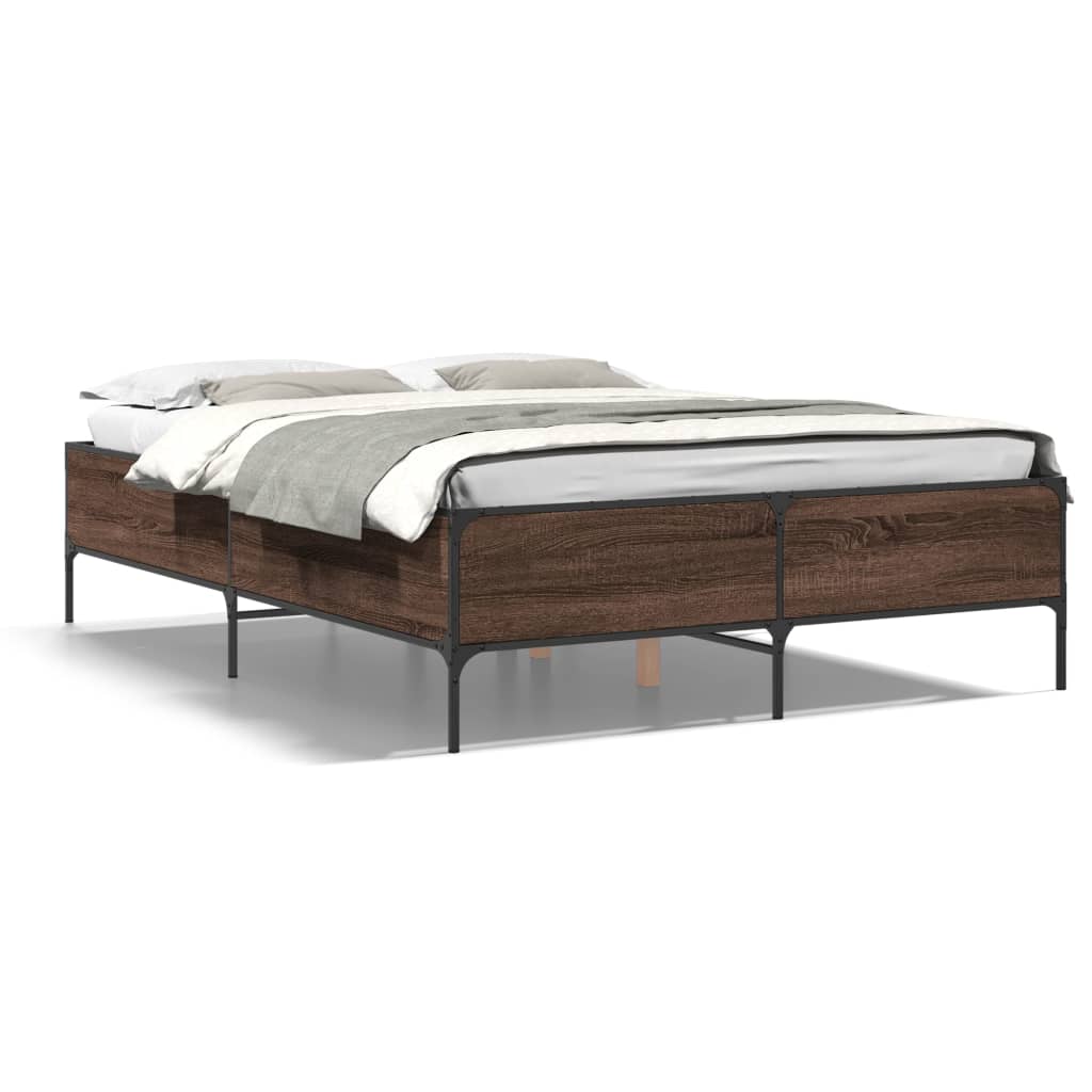 Sengeramme brun eik 135x190 cm konstruert tre og metall
