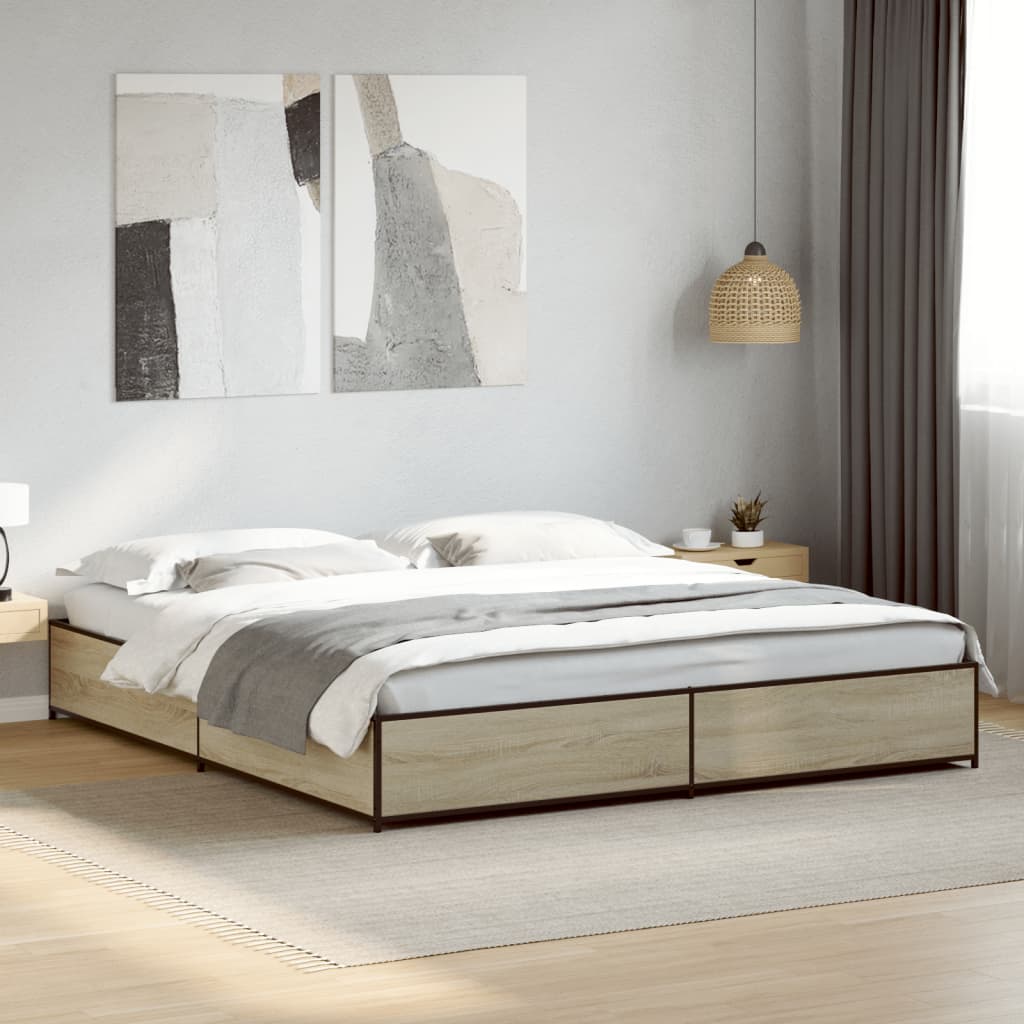 Sengeramme sonoma eik 200x200 cm konstruert tre og metall