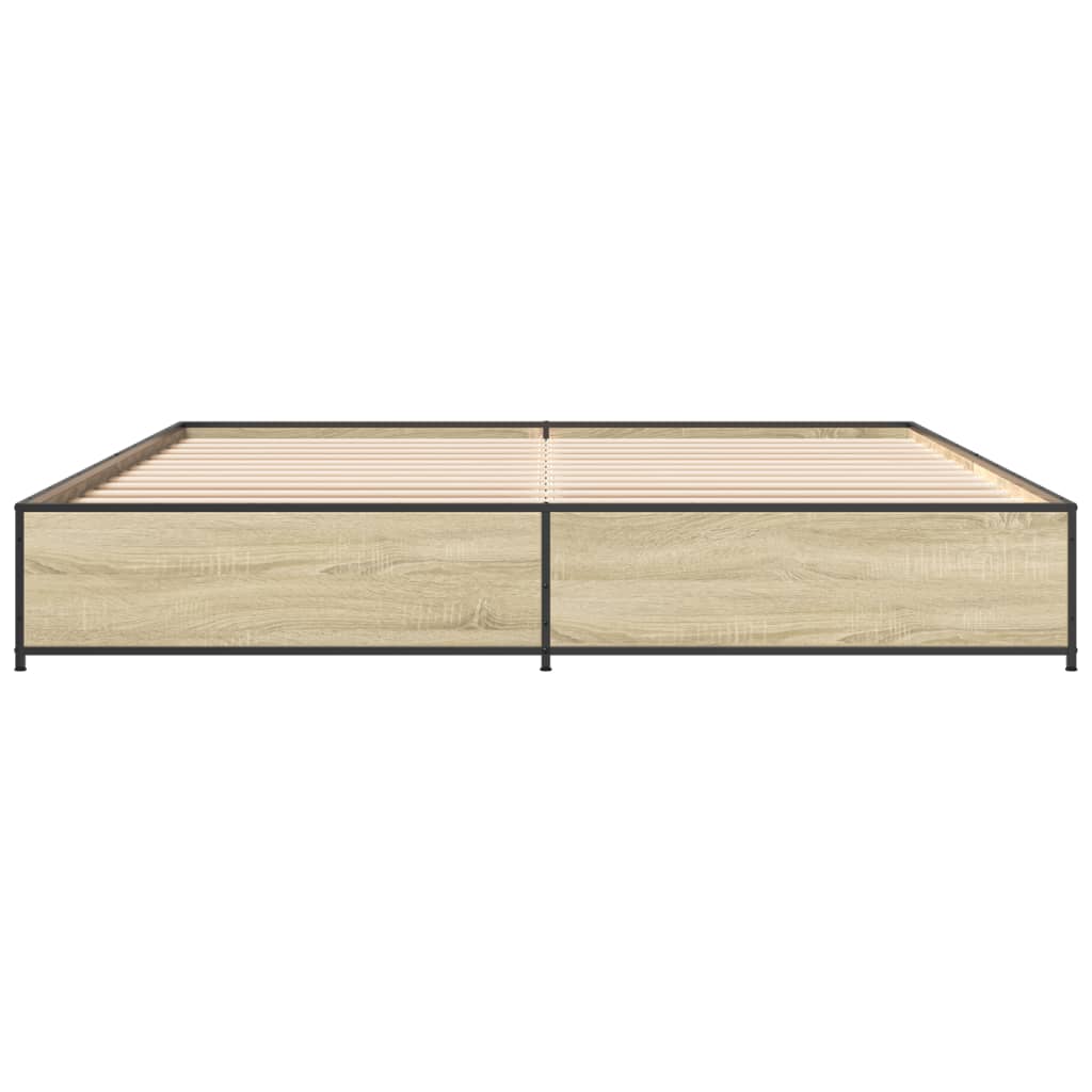 Sengeramme sonoma eik 200x200 cm konstruert tre og metall