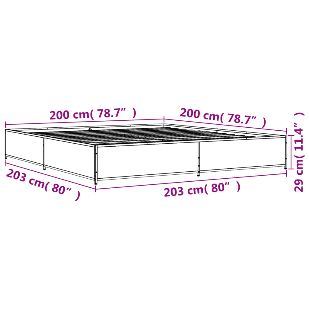 Sengeramme sonoma eik 200x200 cm konstruert tre og metall