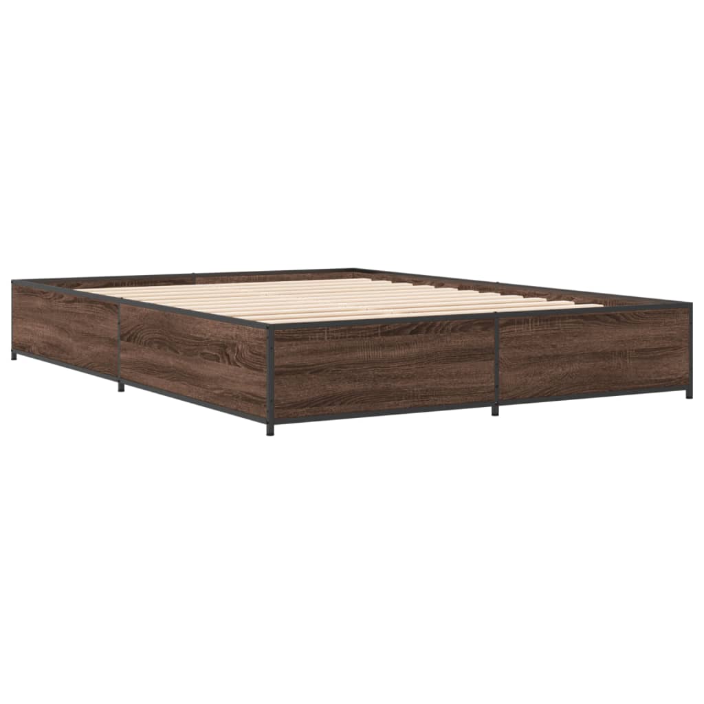Sengeramme brun eik 140x200 cm konstruert tre og metall