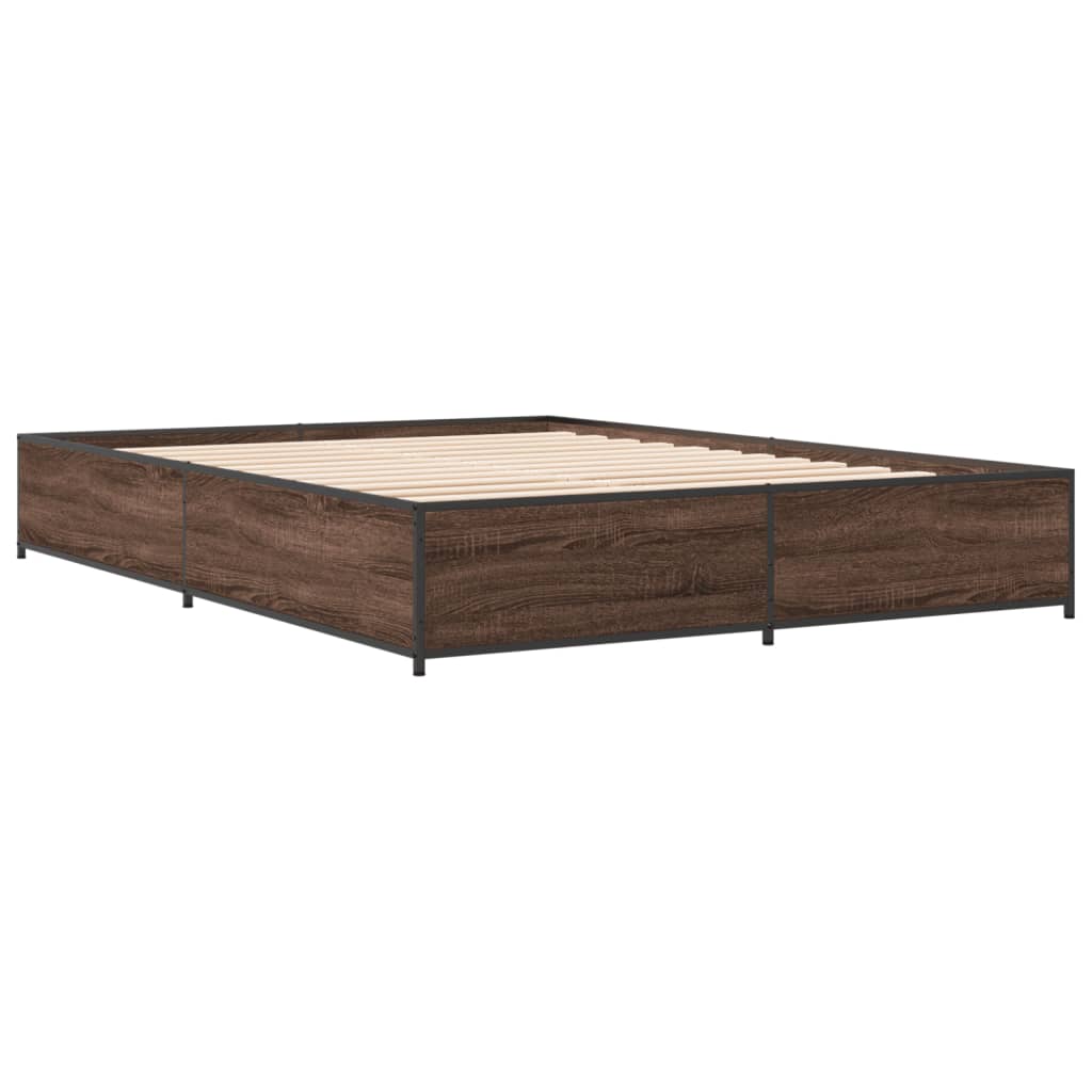 Sengeramme brun eik 140x200 cm konstruert tre og metall