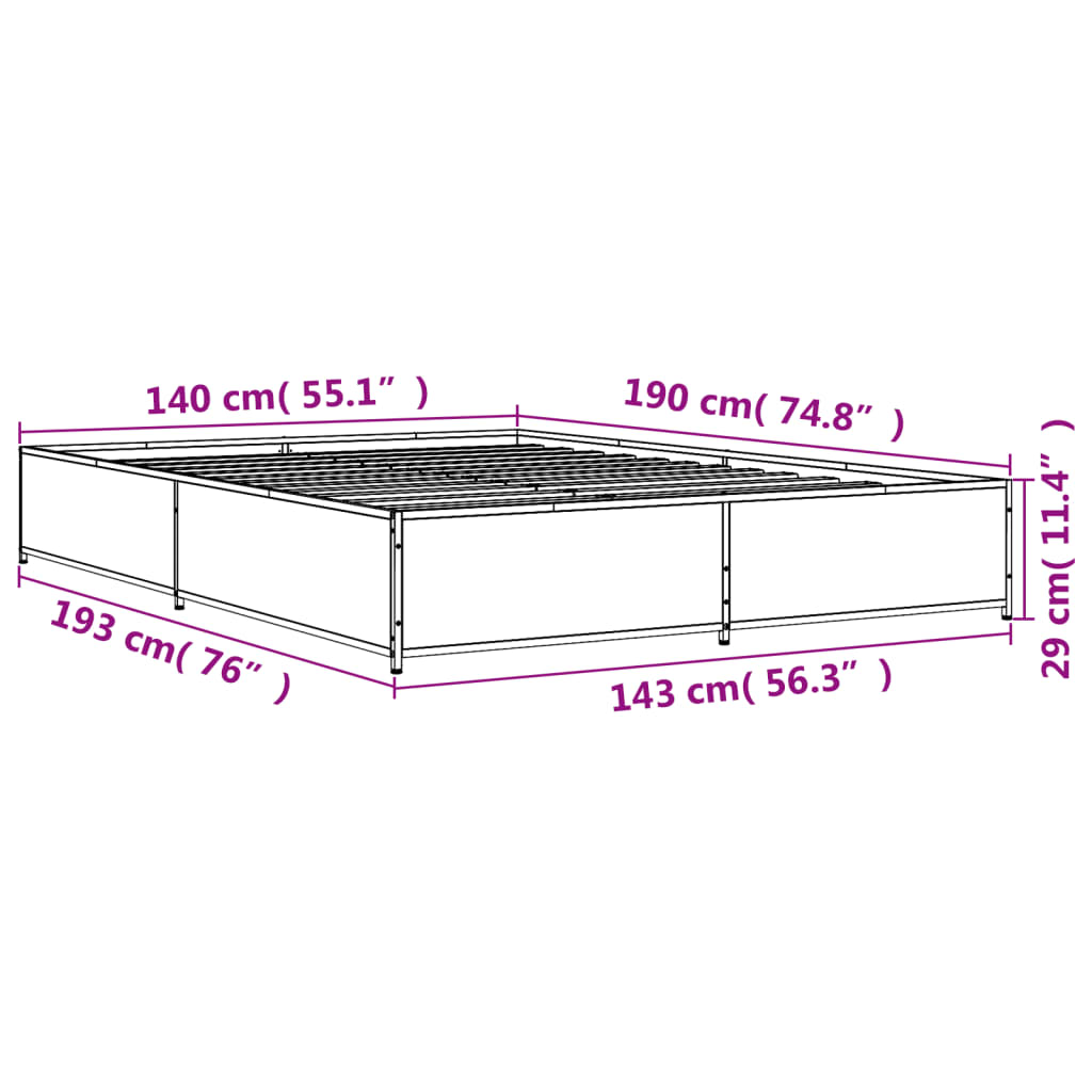 Sengeramme svart 140x190 cm konstruert tre og metall
