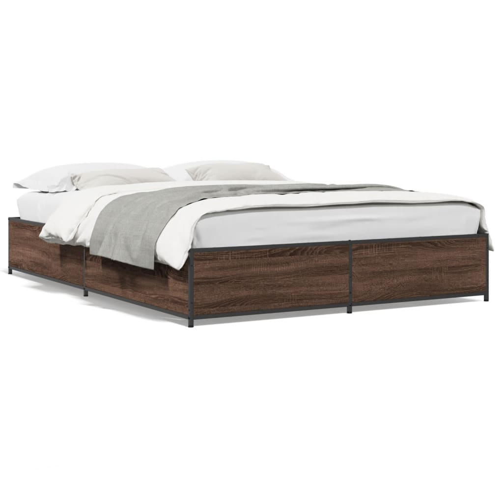 Sengeramme brun eik 140x190 cm konstruert tre og metall
