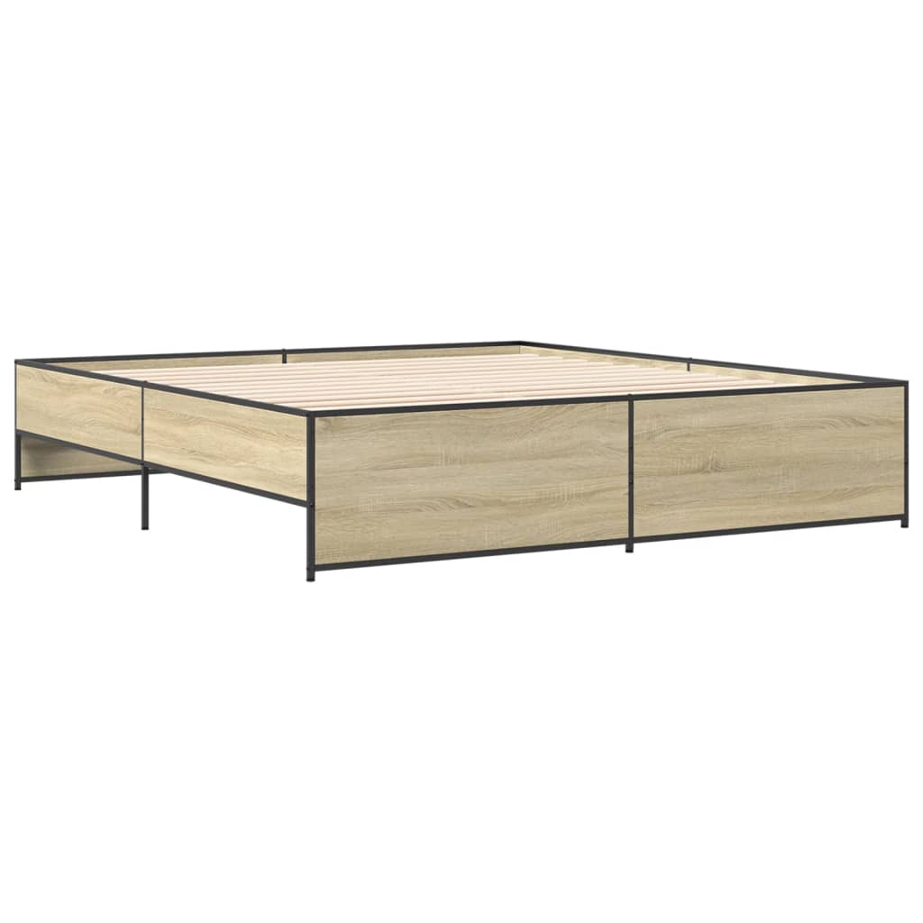 Sengeramme sonoma eik 200x200 cm konstruert tre og metall