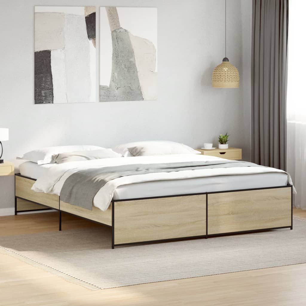 Sengeramme sonoma eik 200x200 cm konstruert tre og metall