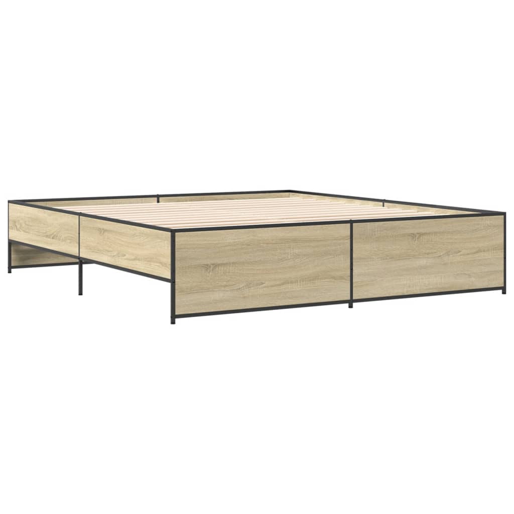 Sengeramme sonoma eik 200x200 cm konstruert tre og metall