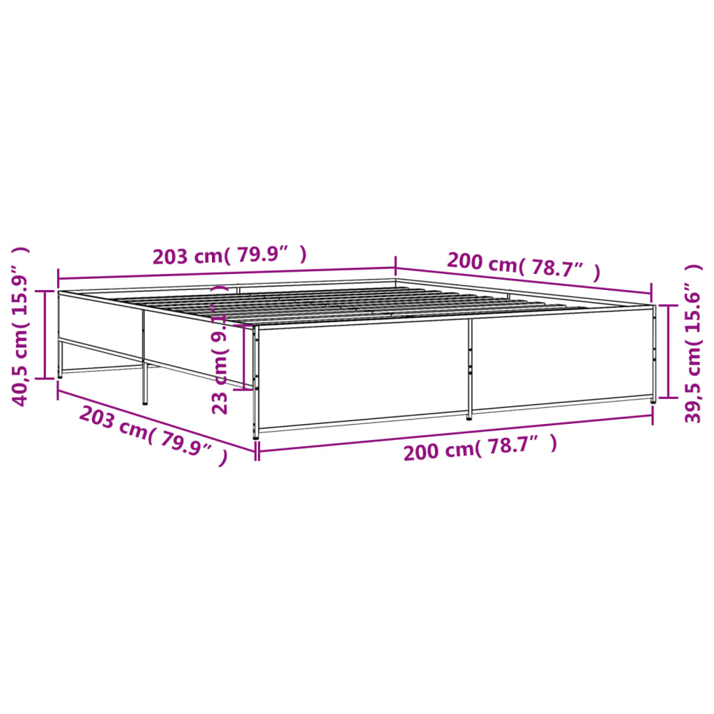 Sengeramme sonoma eik 200x200 cm konstruert tre og metall