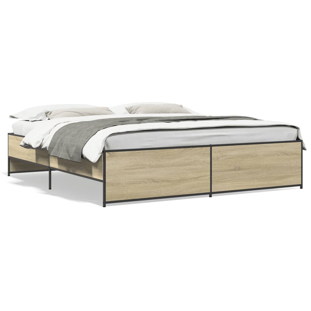 Sengeramme sonoma eik 200x200 cm konstruert tre og metall
