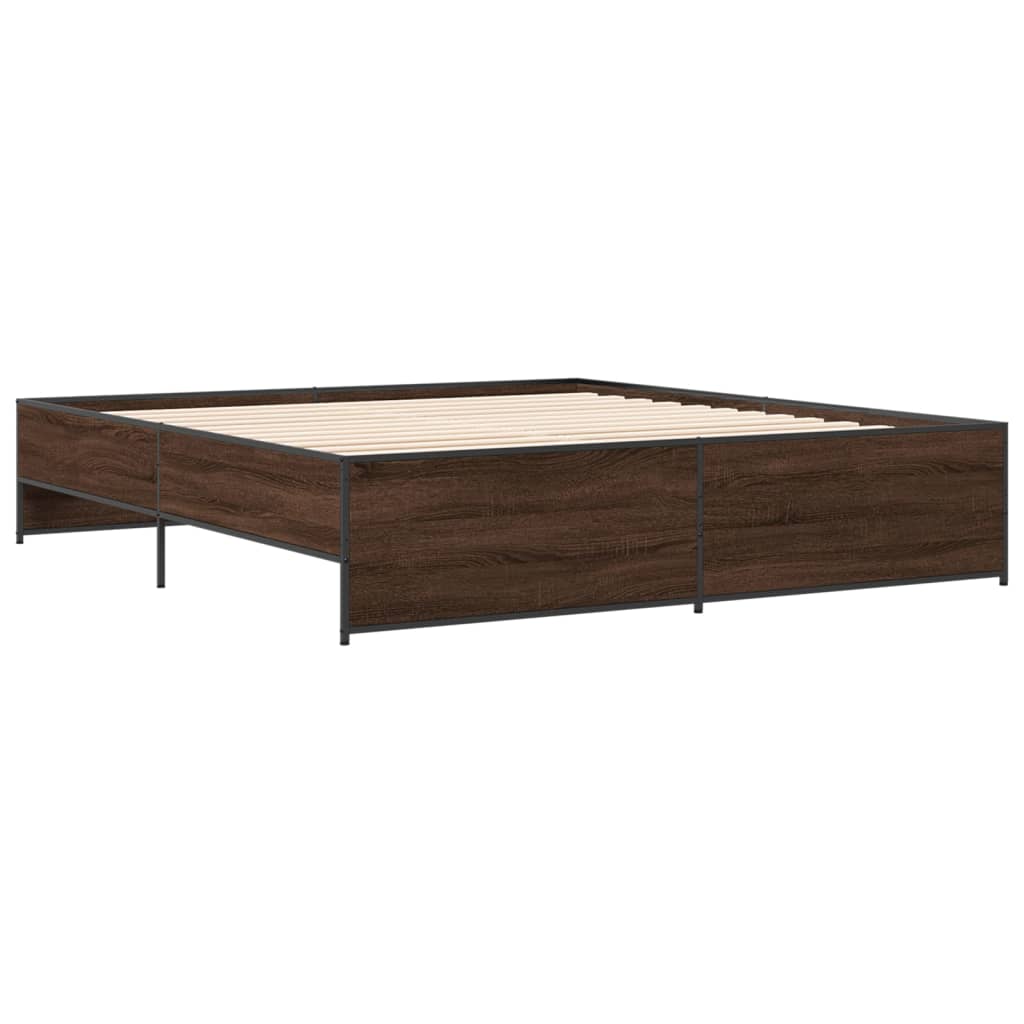 Sengeramme brun eik 200x200 cm konstruert tre og metall