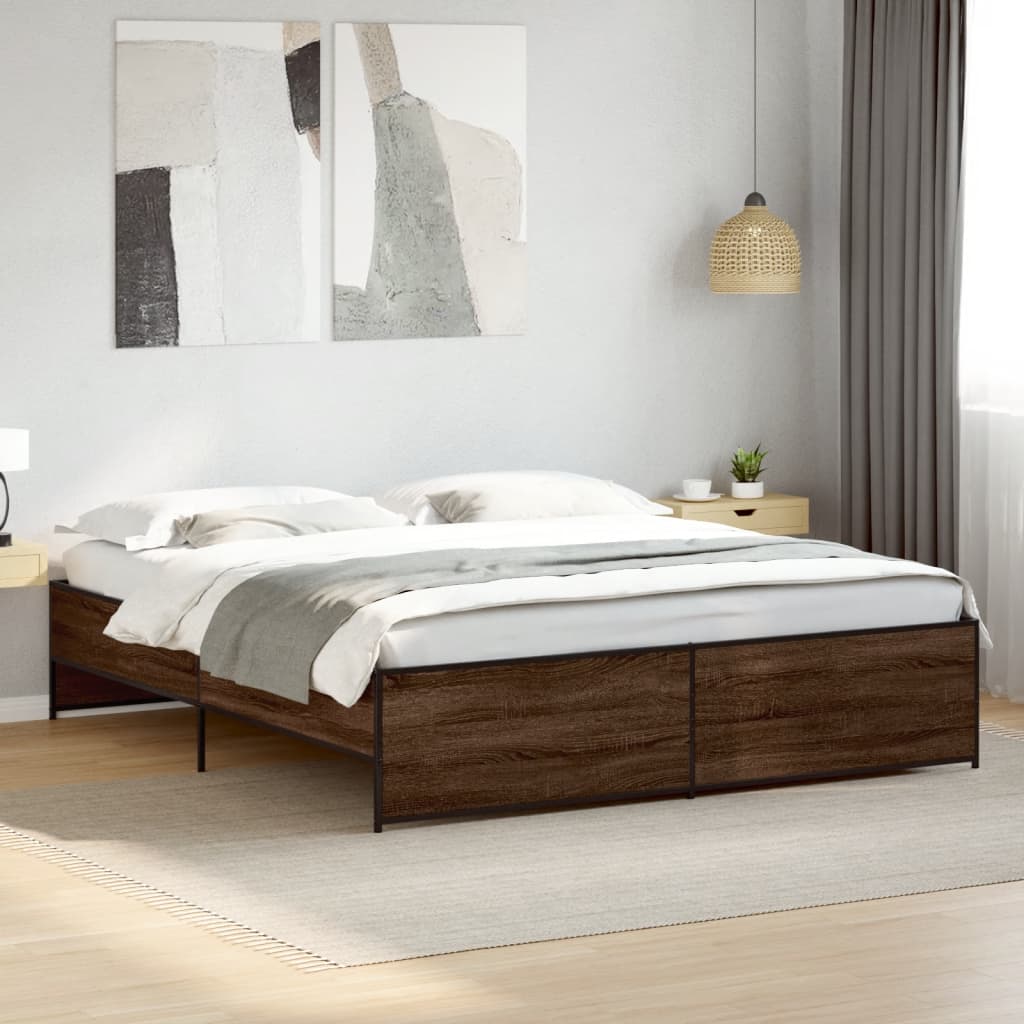 Sengeramme brun eik 200x200 cm konstruert tre og metall