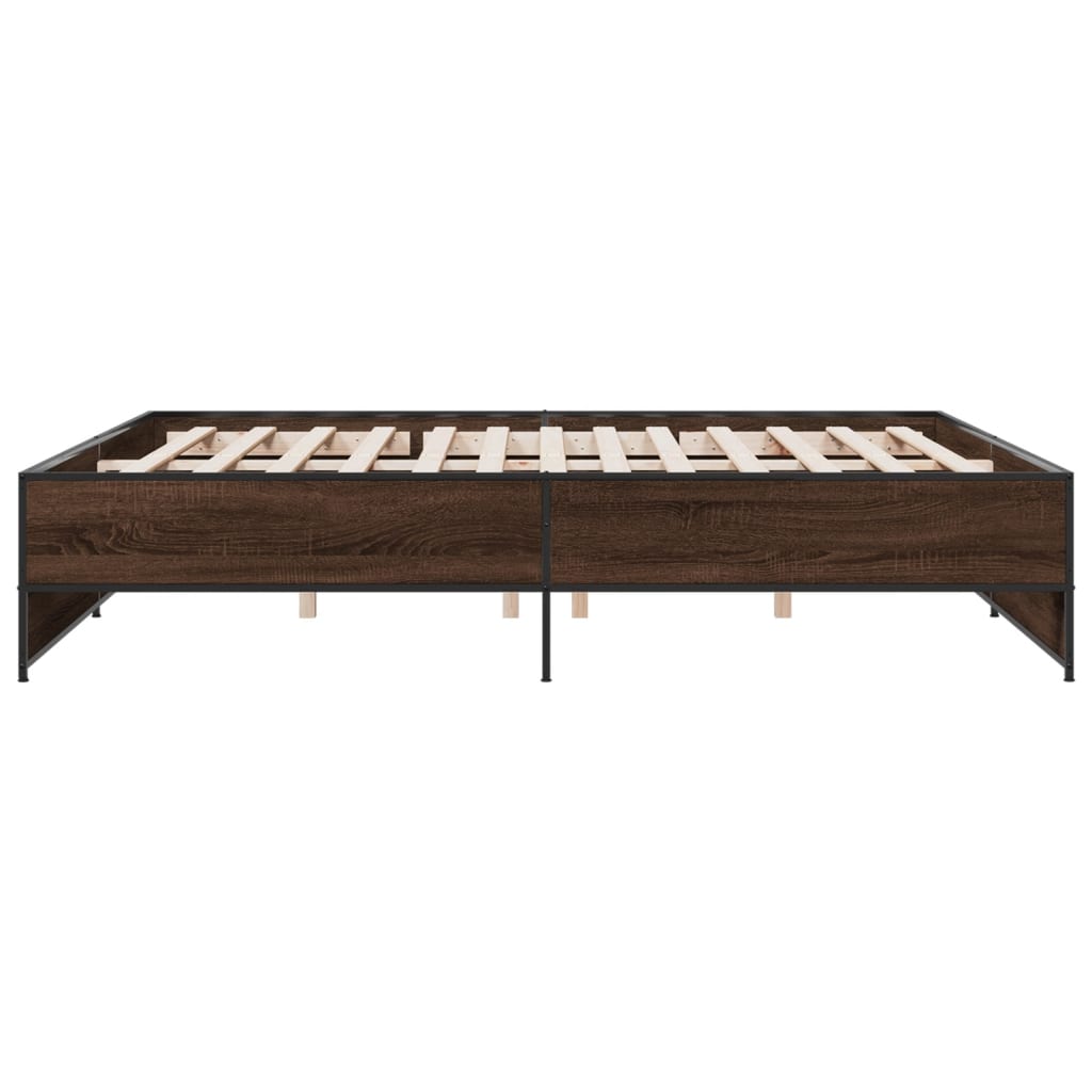 Sengeramme brun eik 200x200 cm konstruert tre og metall